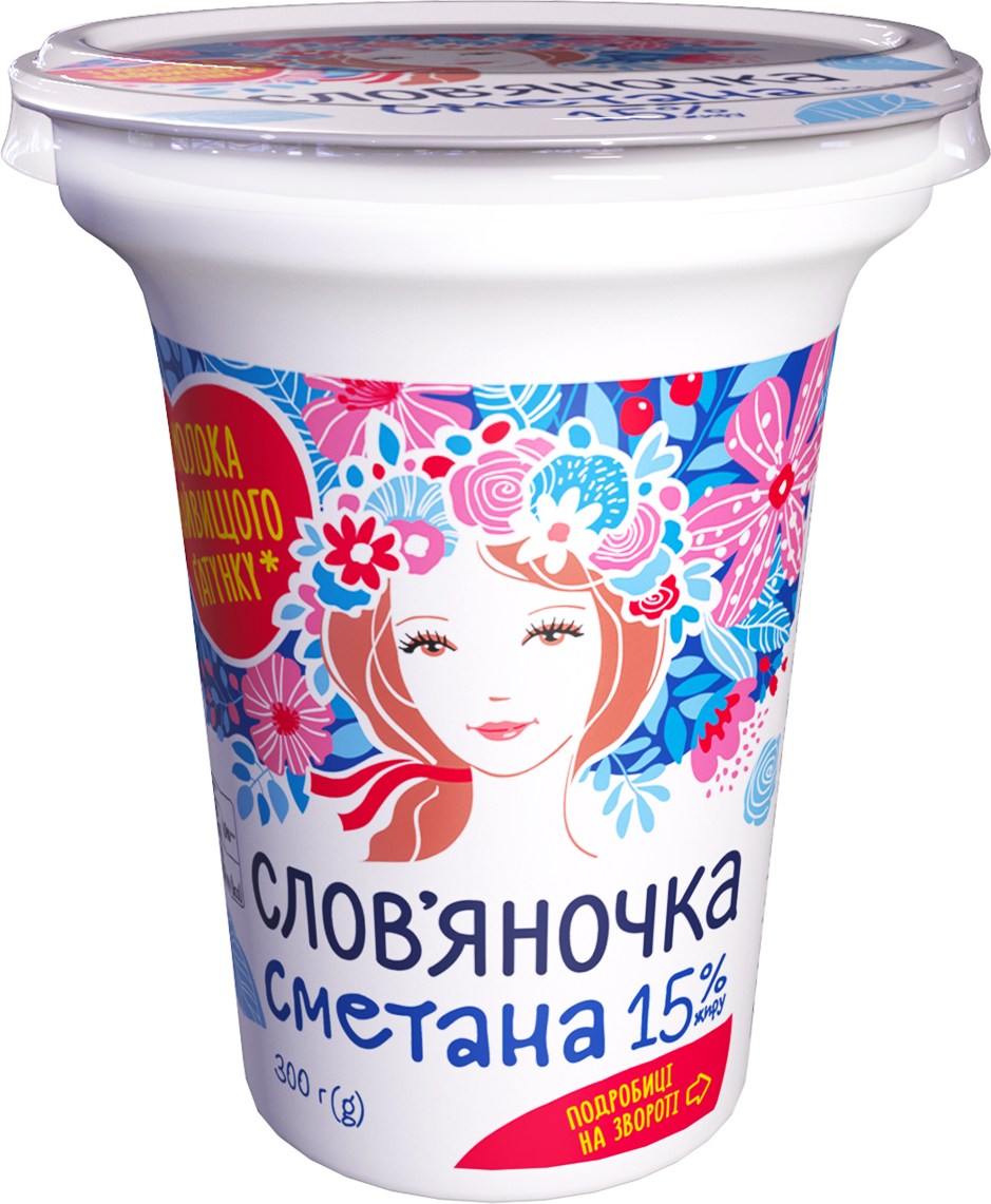 Сметана ТМ"Слов'яночка" 15% 0.300кг стакан